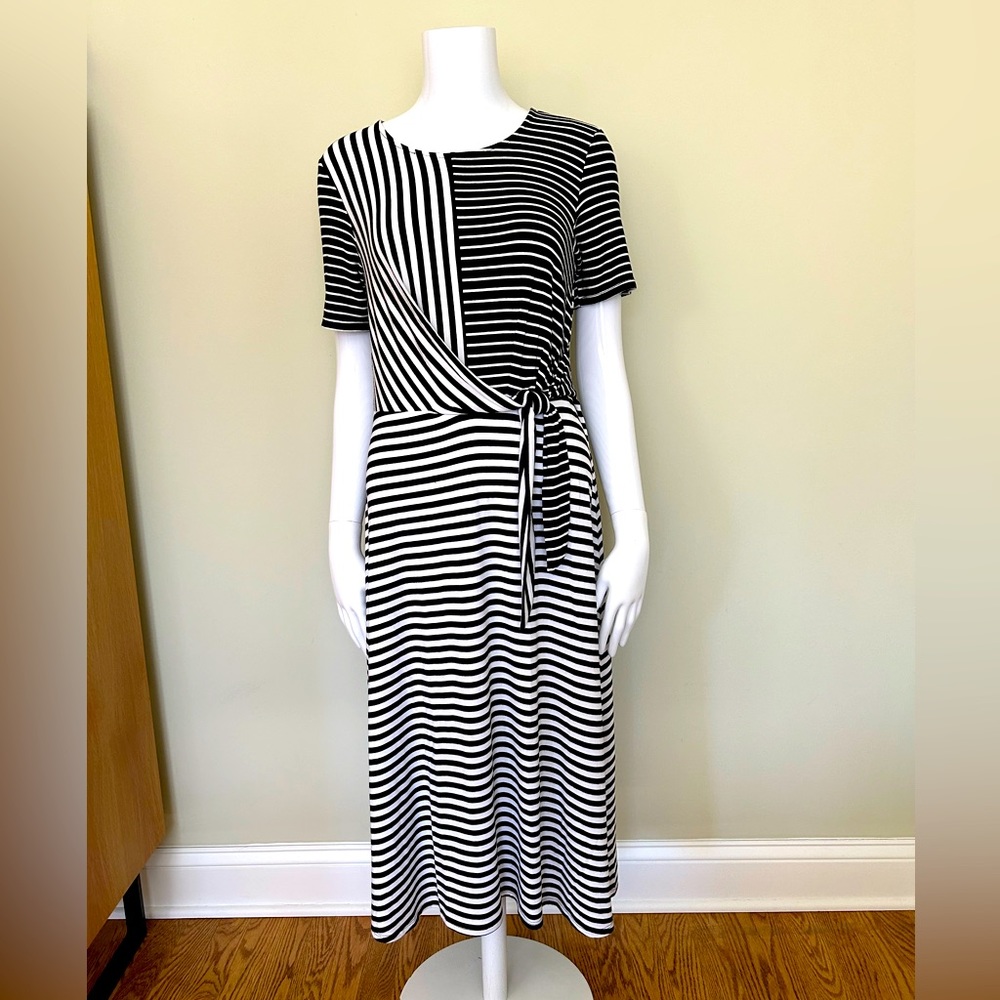 Tahari striped wrap dress